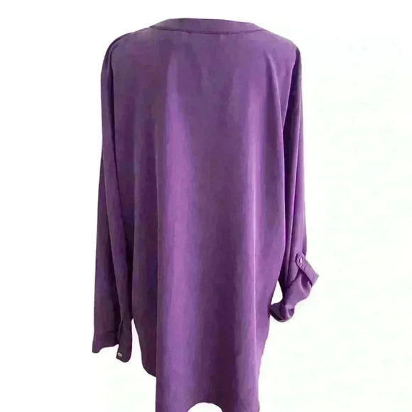 Chicos Tunic Roll Sleeve Silky Button Up Top Size 3 Large Purple Career Flowy - Picture 7 of 11